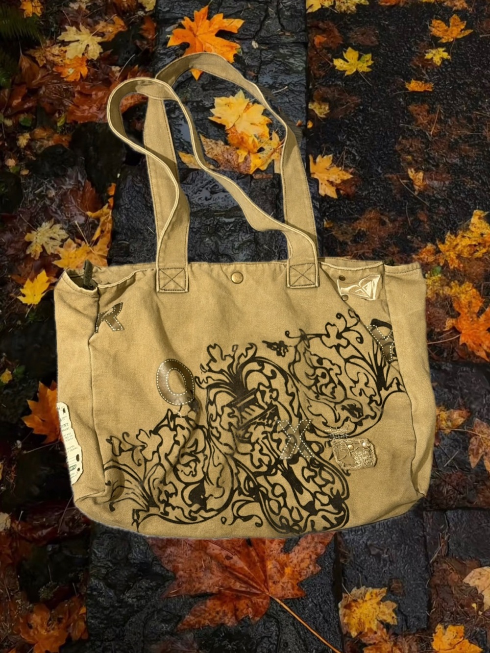 Rare Vintage Y2K Khaki Roxy Tote Bag